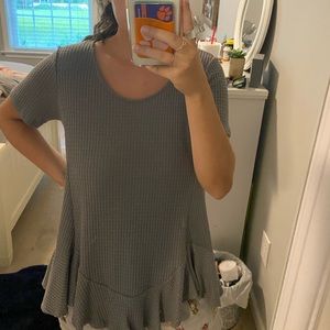 Peplum-Ish Grey Waffle Knit Top